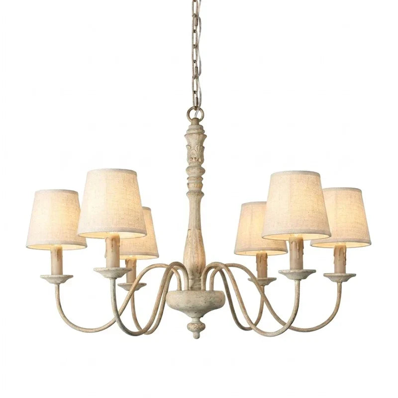Baroque Distressed Candle Pendant Light for Kitchen Island by AUVIELIGHT, 6 heads D 70cm x H 50cm / ∅ 27.6″ x H 19.7″ / Old whtie / With