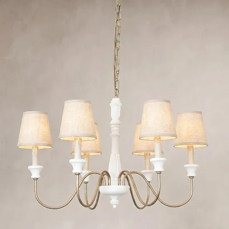 Baroque Distressed Candle Pendant Light for Kitchen Island by AUVIELIGHT, 6 heads D 70cm x H 50cm / ∅ 27.6″ x H 19.7″ / White / With lampshade