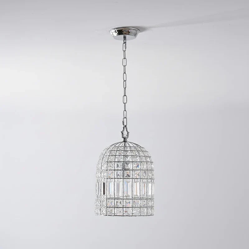 Basket Pendant Light for Kitchen Island by AUVIELIGHT, D 26cm x H 39cm / ∅ 10.2″ x H 15.4″ / Chrome & Clear