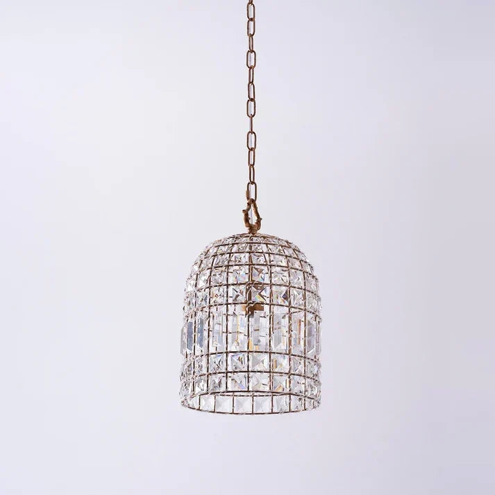 Basket Pendant Light for Kitchen Island by AUVIELIGHT, D 26cm x H 39cm / ∅ 10.2″ x H 15.4″ / Antique Gold & Clear