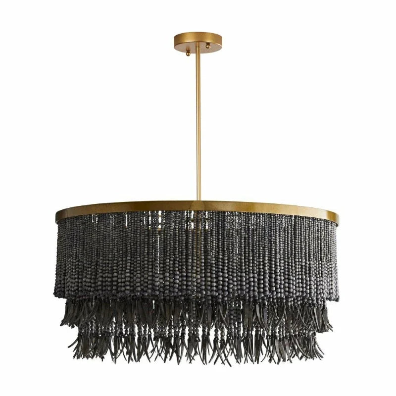 Fringe Beaded Chandelier for Dining Room by AUVIELIGHT, 3 heads D 76cm x H 43cm / ∅ 29.9″ x H 16.9″ / Black