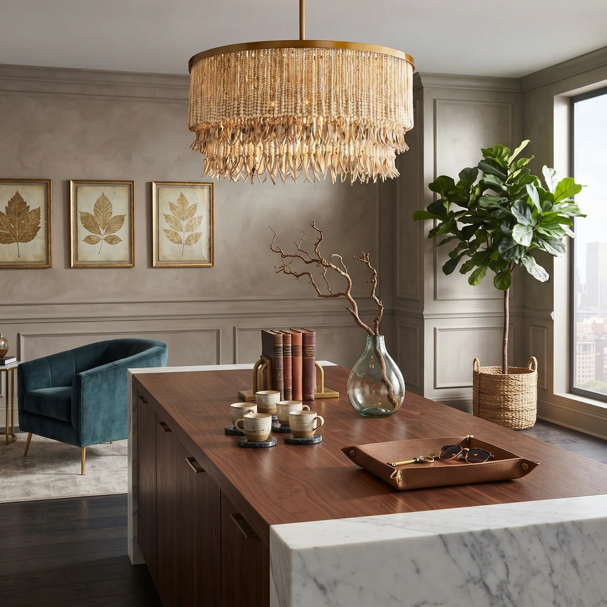 Fringe Beaded Chandelier for Dining Room by AUVIELIGHT