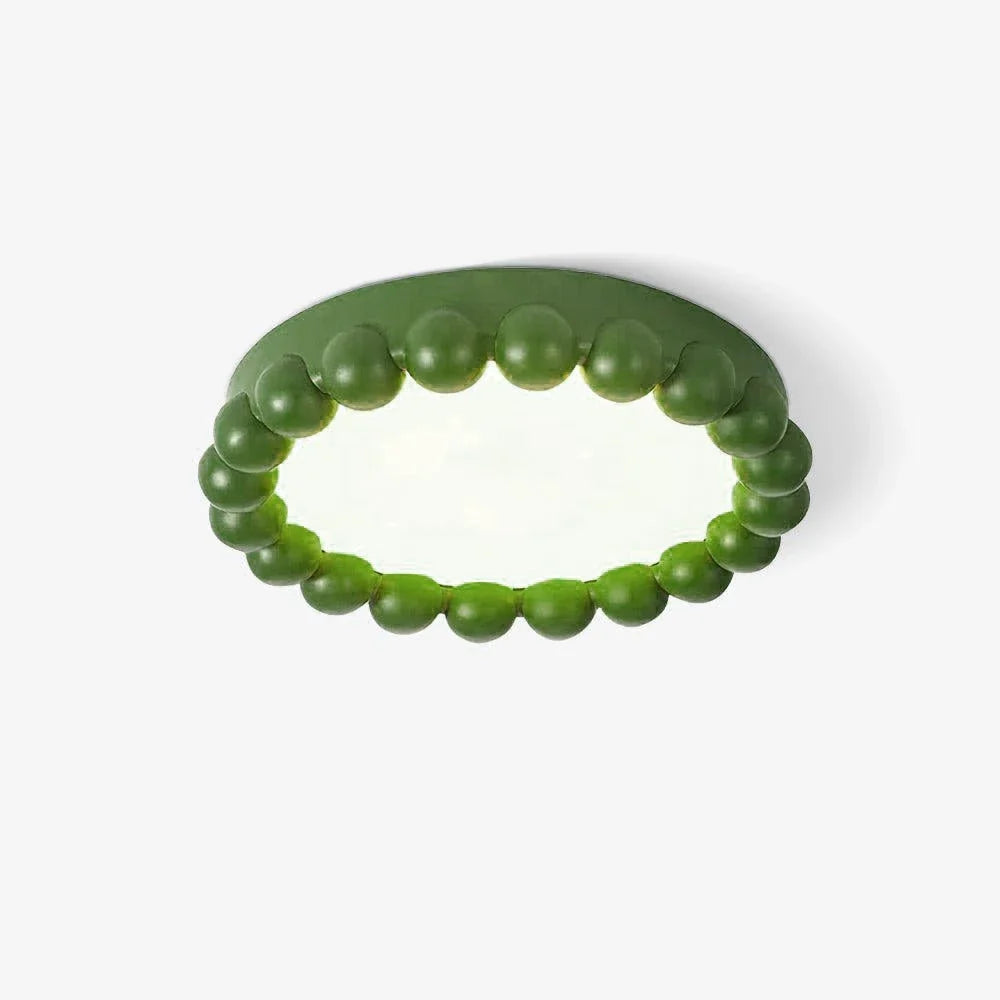Resin Beaded Flush Mount for Low Ceilings by AUVIELIGHT, ∅ 17.3" x H 3.5" / Dia 44cm x H 9cm / Green / Warm White