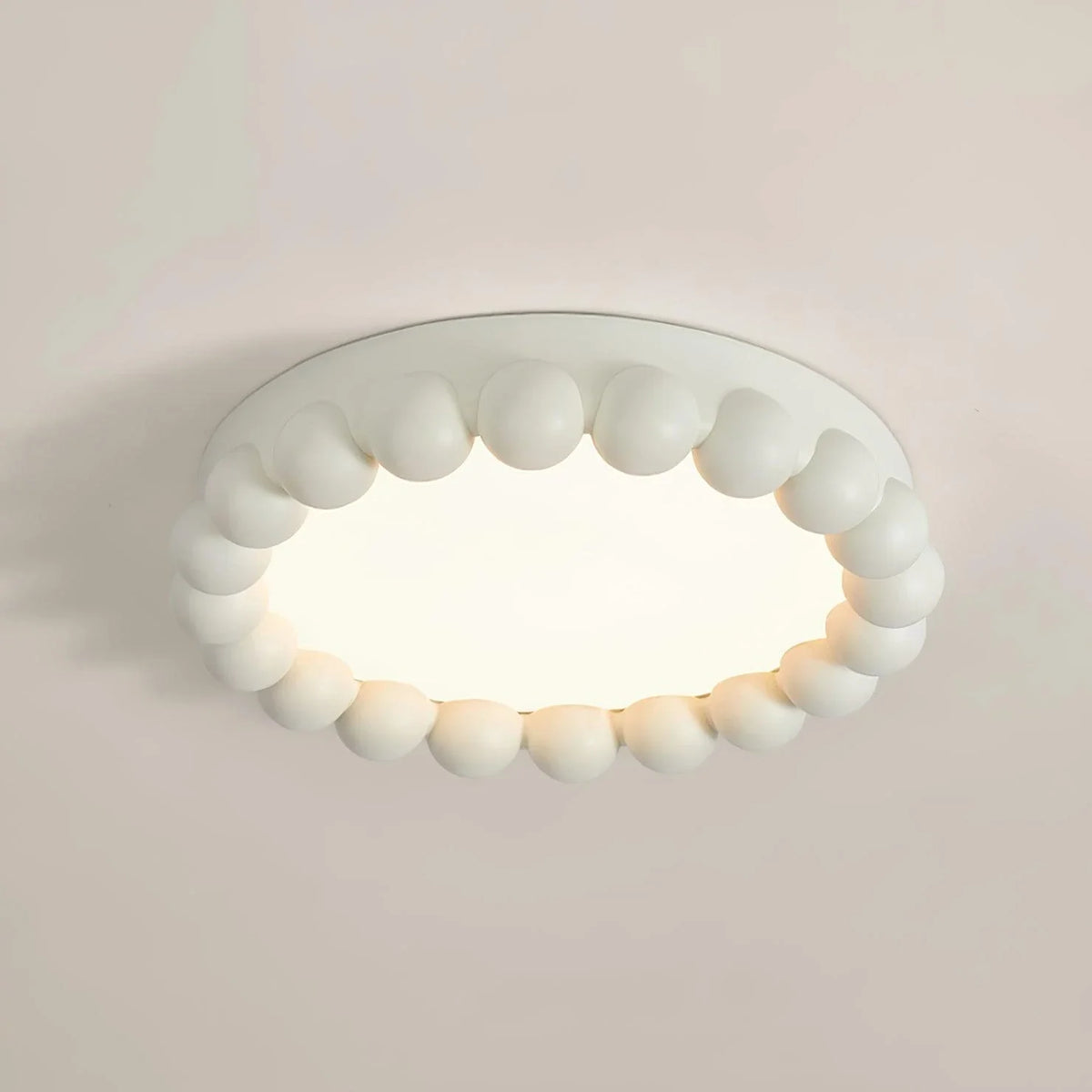 Resin Beaded Flush Mount for Low Ceilings by AUVIELIGHT, ∅ 17.3" x H 3.5" / Dia 44cm x H 9cm / White / Warm White