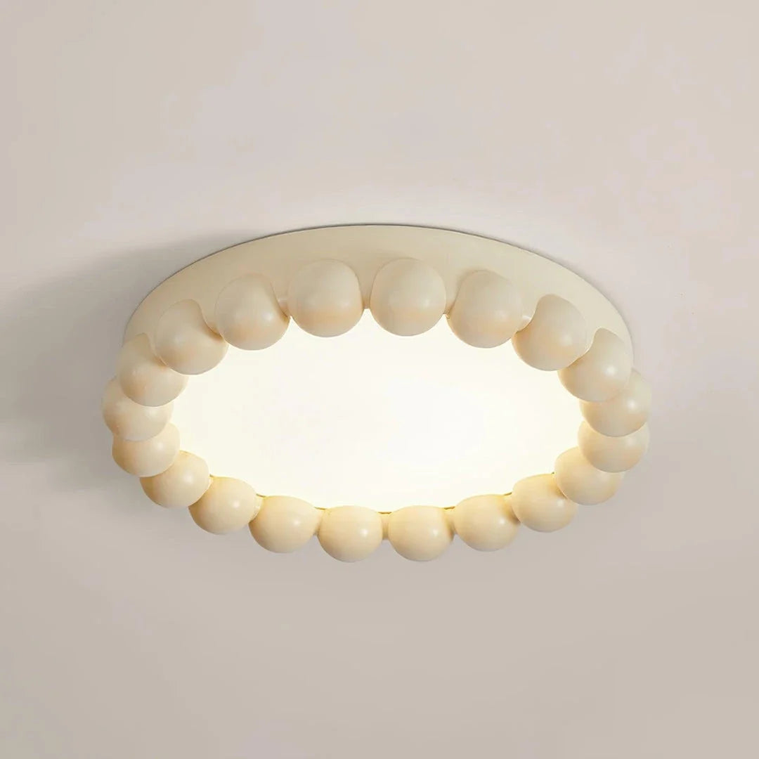Resin Beaded Flush Mount for Low Ceilings by AUVIELIGHT, ∅ 17.3" x H 3.5" / Dia 44cm x H 9cm / Beige / Warm White