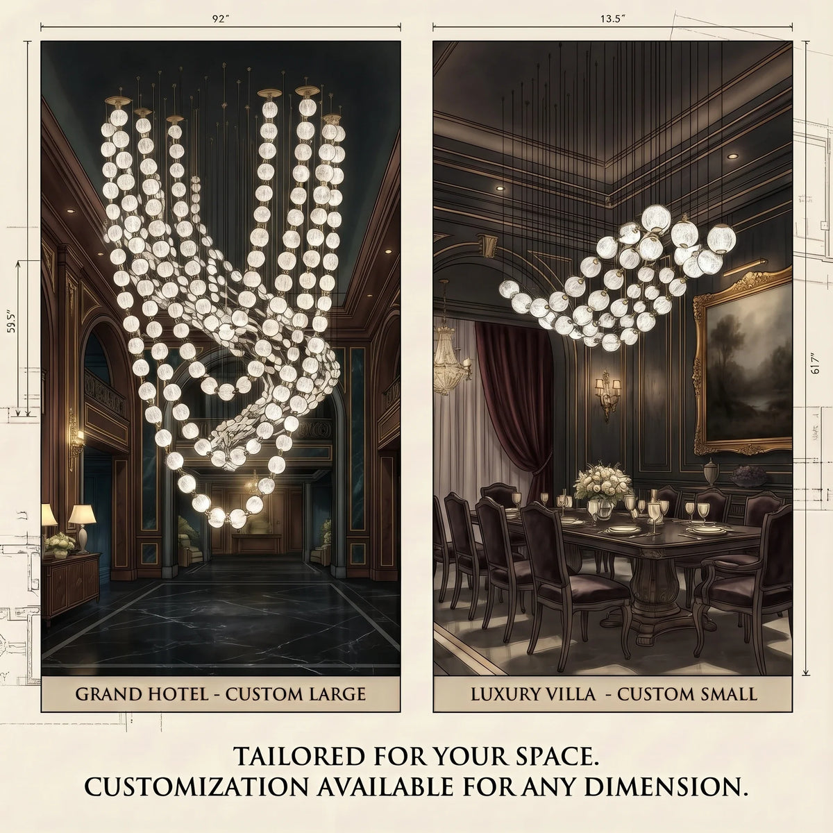 Beaded Strand Chandelier for Dining Room by AUVIELIGHT, SUPPORT CUSTOMIZED DRAWINGS / Warm Light