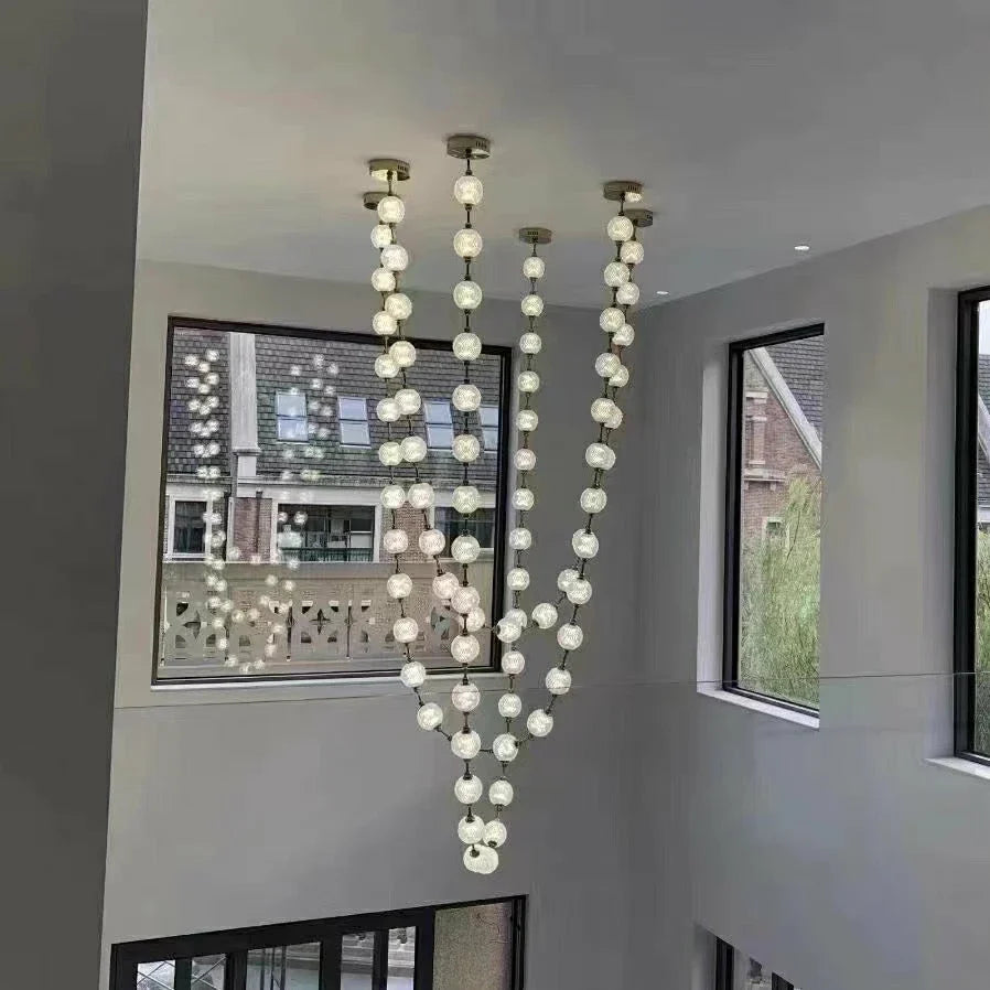 Beaded Strand Chandelier for Dining Room by AUVIELIGHT, 3 STRIPS 100 BALLS (GOLD & CLEAR GLASS) / Warm Light
