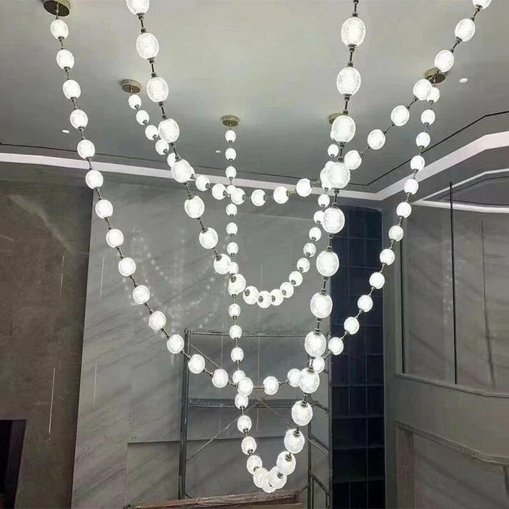 Beaded Strand Chandelier for Dining Room by AUVIELIGHT, 4 STRIPS 120 BALLS (GOLD+SILVER & CLEAR GLASS) / Warm Light
