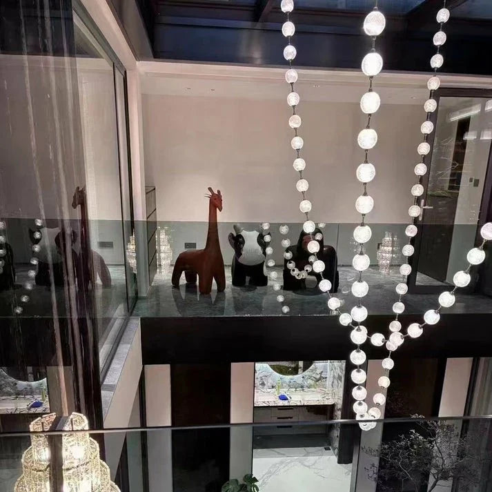 Beaded Strand Chandelier for Dining Room by AUVIELIGHT, 2 STRIPS 72 BALLS (SILVER & CLEAR GLASS) / Warm Light