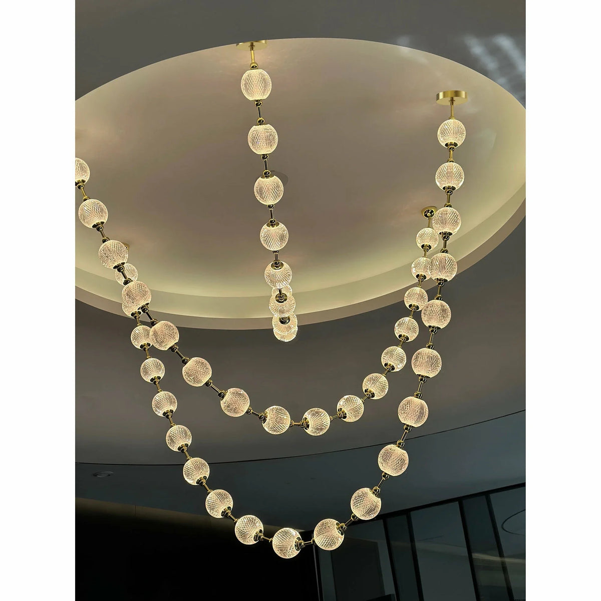 Beaded Strand Chandelier for Dining Room by AUVIELIGHT, 3 STRIPS 47 BALLS (GOLD & CLEAR GLASS) / Warm Light and 1 other sizes