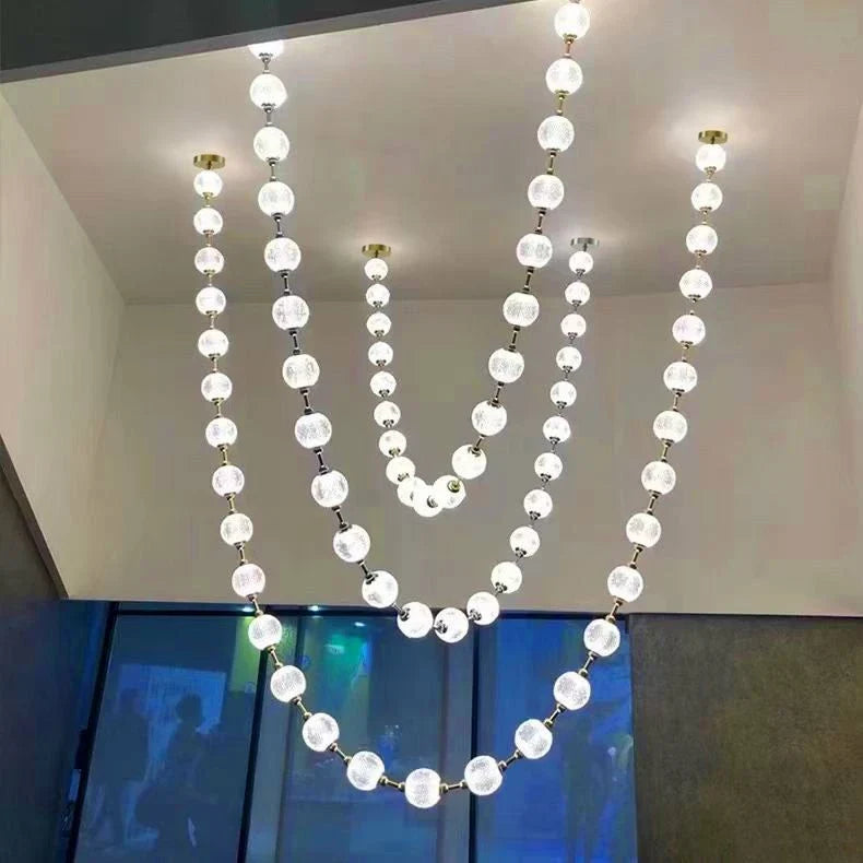Beaded Strand Chandelier for Dining Room by AUVIELIGHT, 3 STRIPS 96 BALLS (GOLD+SILVER& CLEAR GLASS) / Warm Light