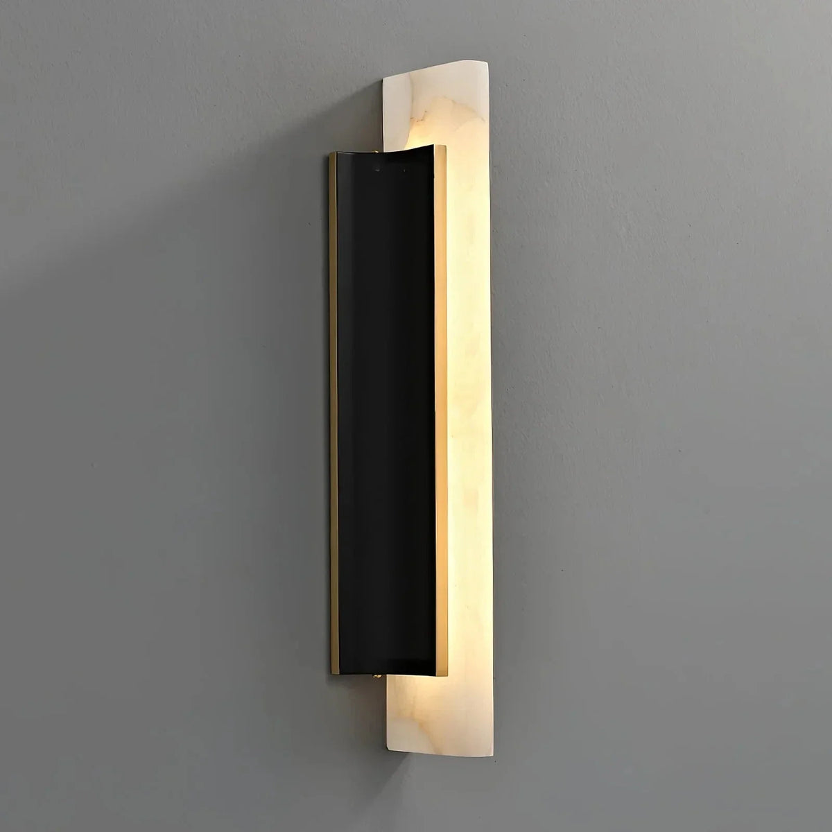 Backplate Linear Wall Sconce in black alabaster for Hallway by AUVIELIGHT, ∅ 4.8" x H 19.7" / White + Black / Warm Light