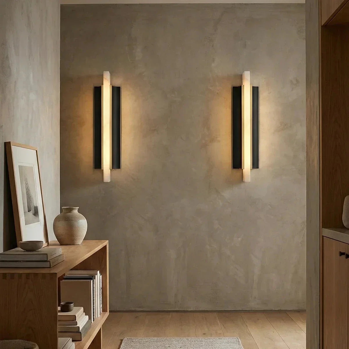 Backplate Linear Wall Sconce in black alabaster for Hallway by AUVIELIGHT