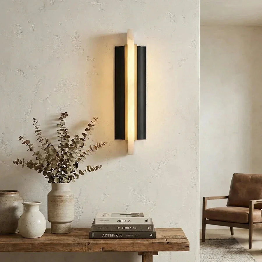 Backplate Linear Wall Sconce in black alabaster for Hallway by AUVIELIGHT
