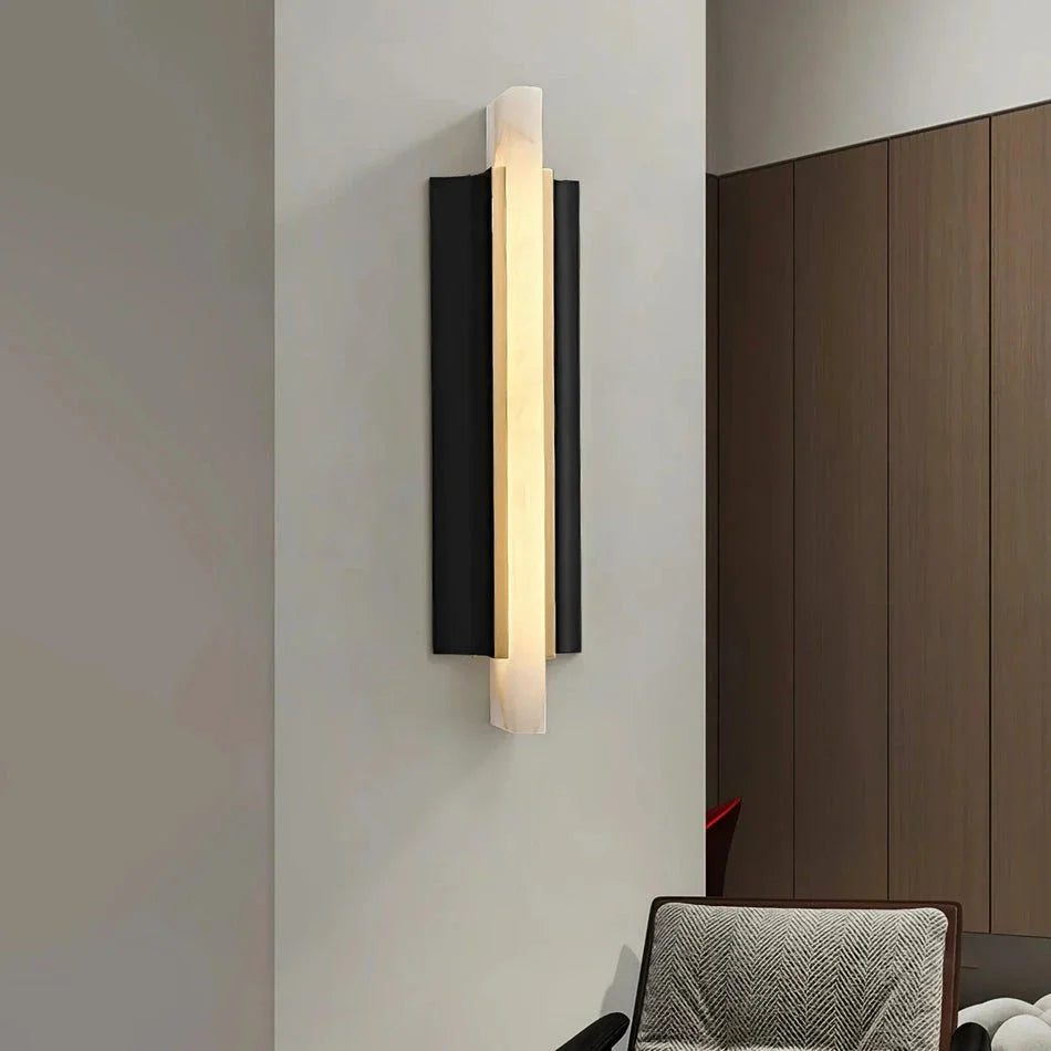 Backplate Linear Wall Sconce in black alabaster for Hallway by AUVIELIGHT