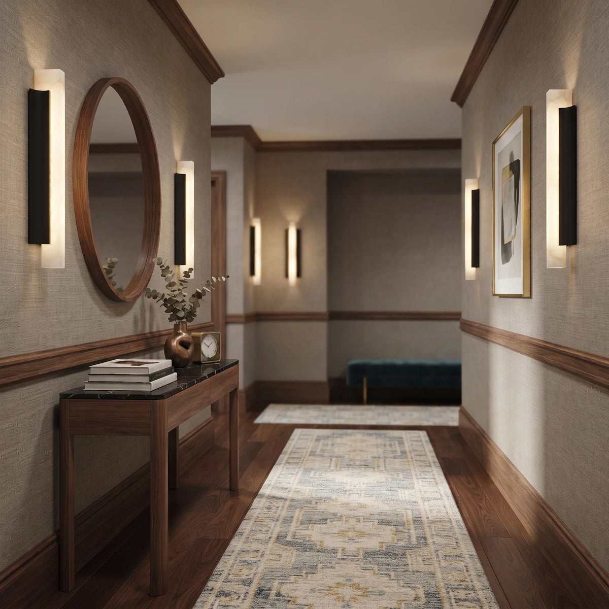 Backplate Linear Wall Sconce in black alabaster for Hallway by AUVIELIGHT