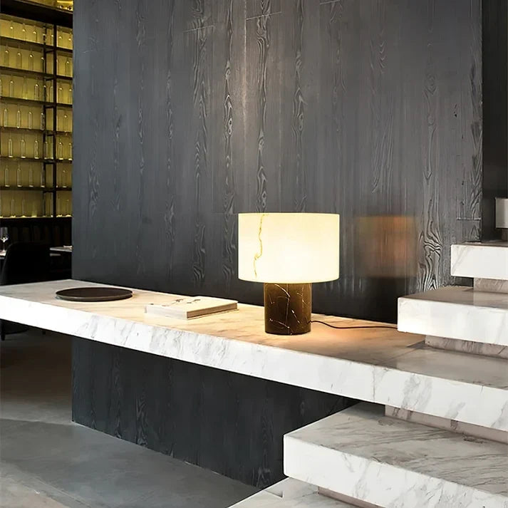 Drum Table Lamp in black alabaster for Living Room by AUVIELIGHT