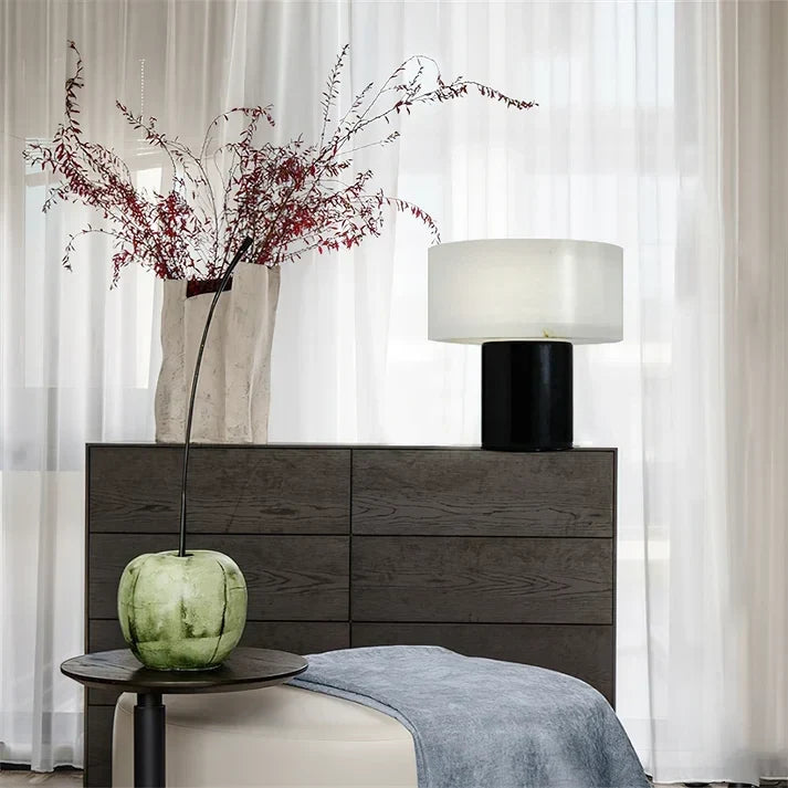 Drum Table Lamp in black alabaster for Living Room by AUVIELIGHT