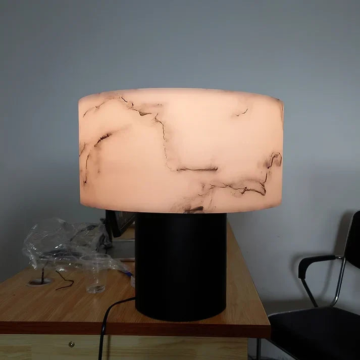 Drum Table Lamp in black alabaster for Living Room by AUVIELIGHT