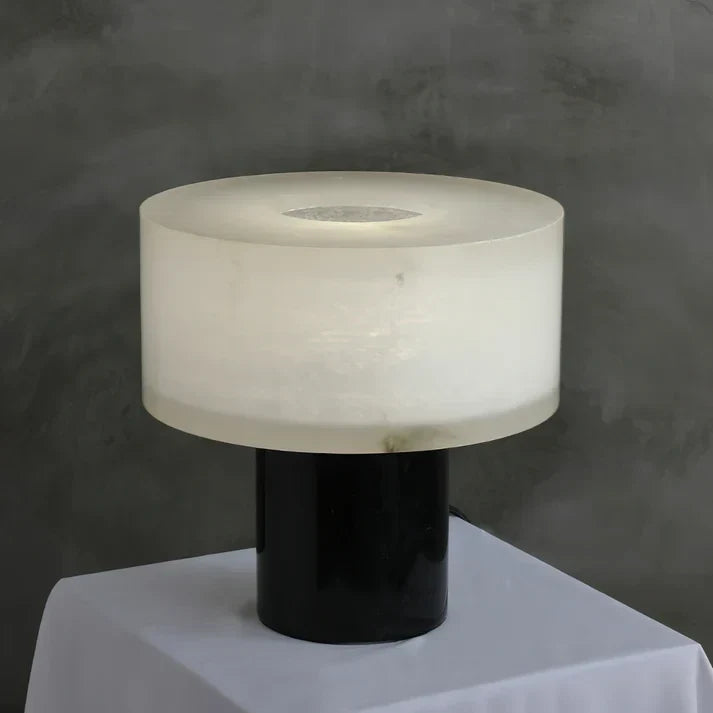 Drum Table Lamp in black alabaster for Living Room by AUVIELIGHT, D 30cm x H 30cm / ∅ 11.8″ x H 11.8″ / Black＆White / AU plug and 3 other sizes