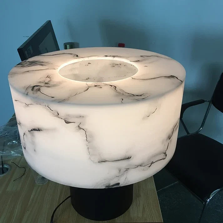 Drum Table Lamp in black alabaster for Living Room by AUVIELIGHT