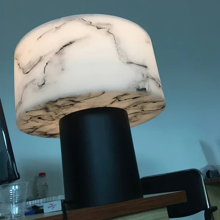 Drum Table Lamp in black alabaster for Living Room by AUVIELIGHT