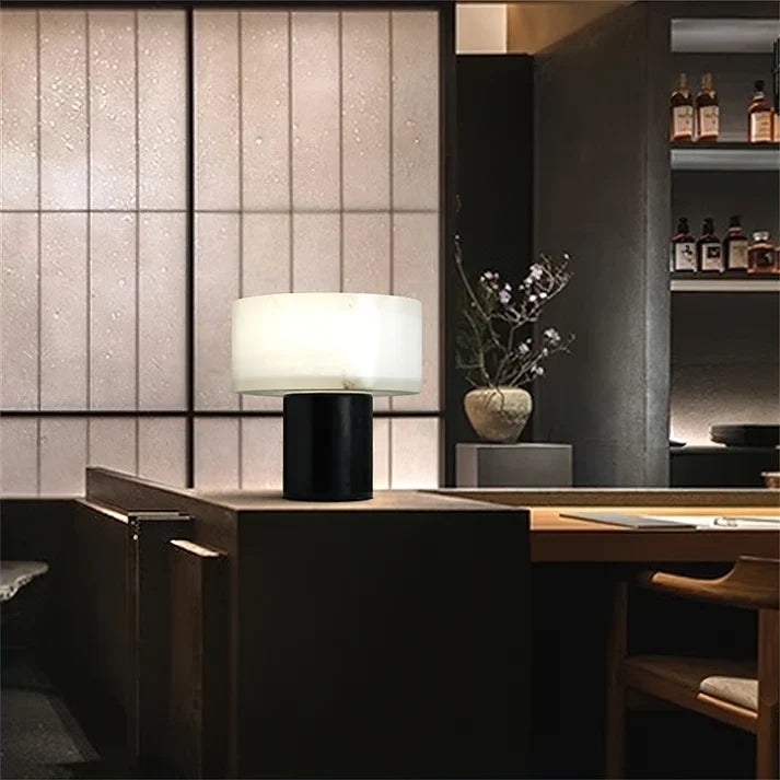 Drum Table Lamp in black alabaster for Living Room by AUVIELIGHT