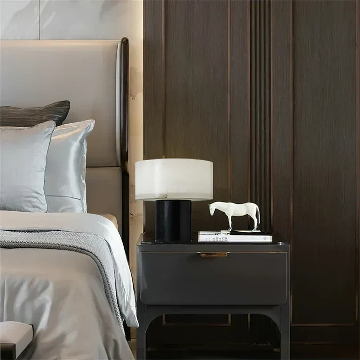 Drum Table Lamp in black alabaster for Living Room by AUVIELIGHT