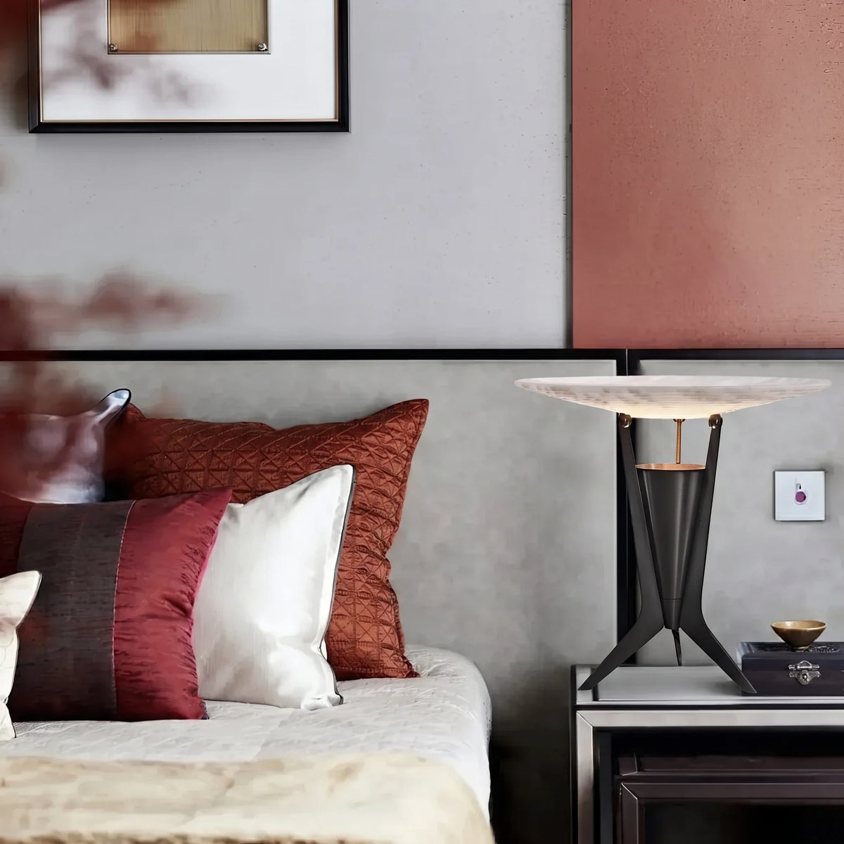 Modern Bedside Lamp in black alabaster for Bedroom by AUVIELIGHT