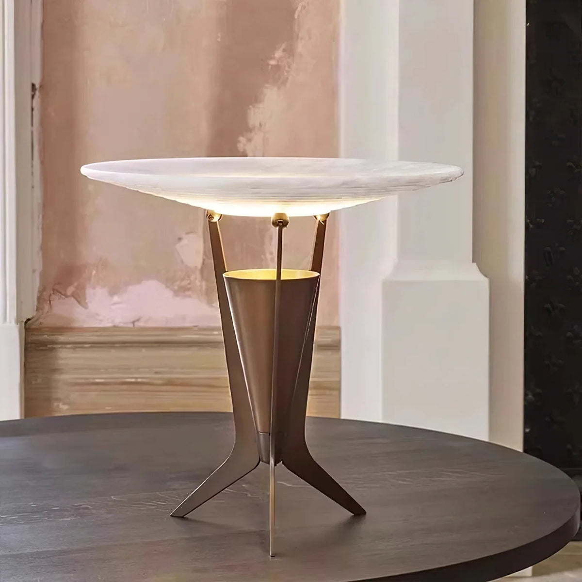 Modern Bedside Lamp in black alabaster for Bedroom by AUVIELIGHT, ∅ 13.8″ x H 12.8″ & Warm Light / Copper / AU Plug and 3 other sizes
