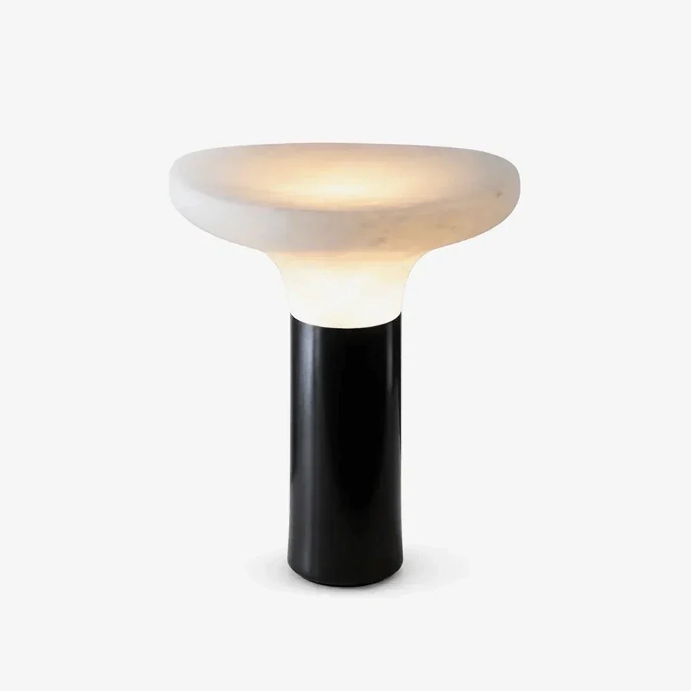 Pillar Bedside Lamp in black alabaster for Bedroom by AUVIELIGHT, ∅ 12″ x H 12.6″ / White + Black / AU plug and 3 other sizes