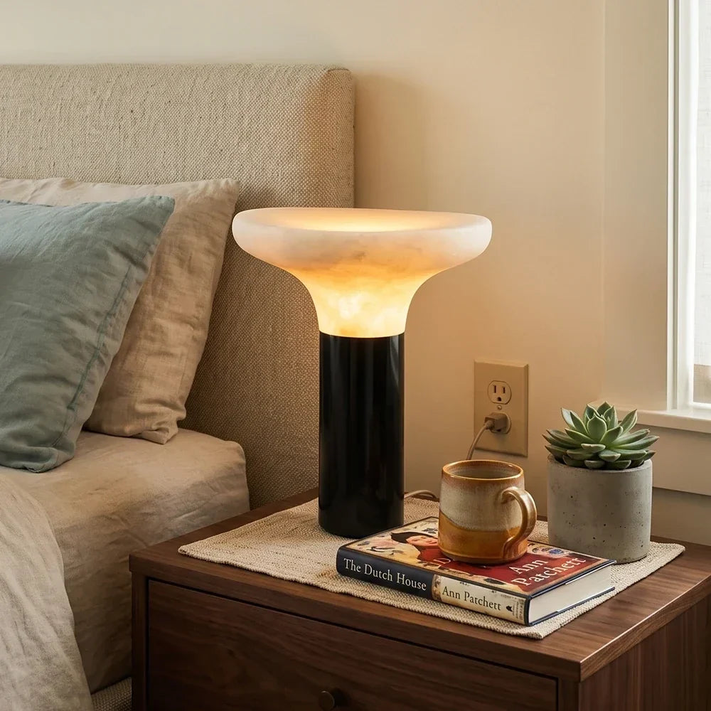 Pillar Bedside Lamp in black alabaster for Bedroom by AUVIELIGHT