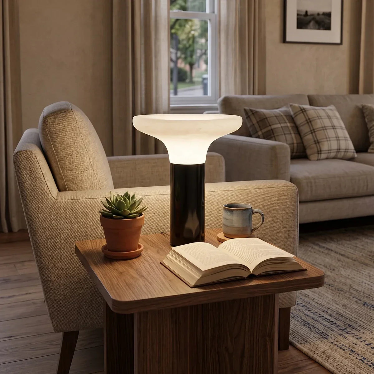 Pillar Bedside Lamp in black alabaster for Bedroom by AUVIELIGHT