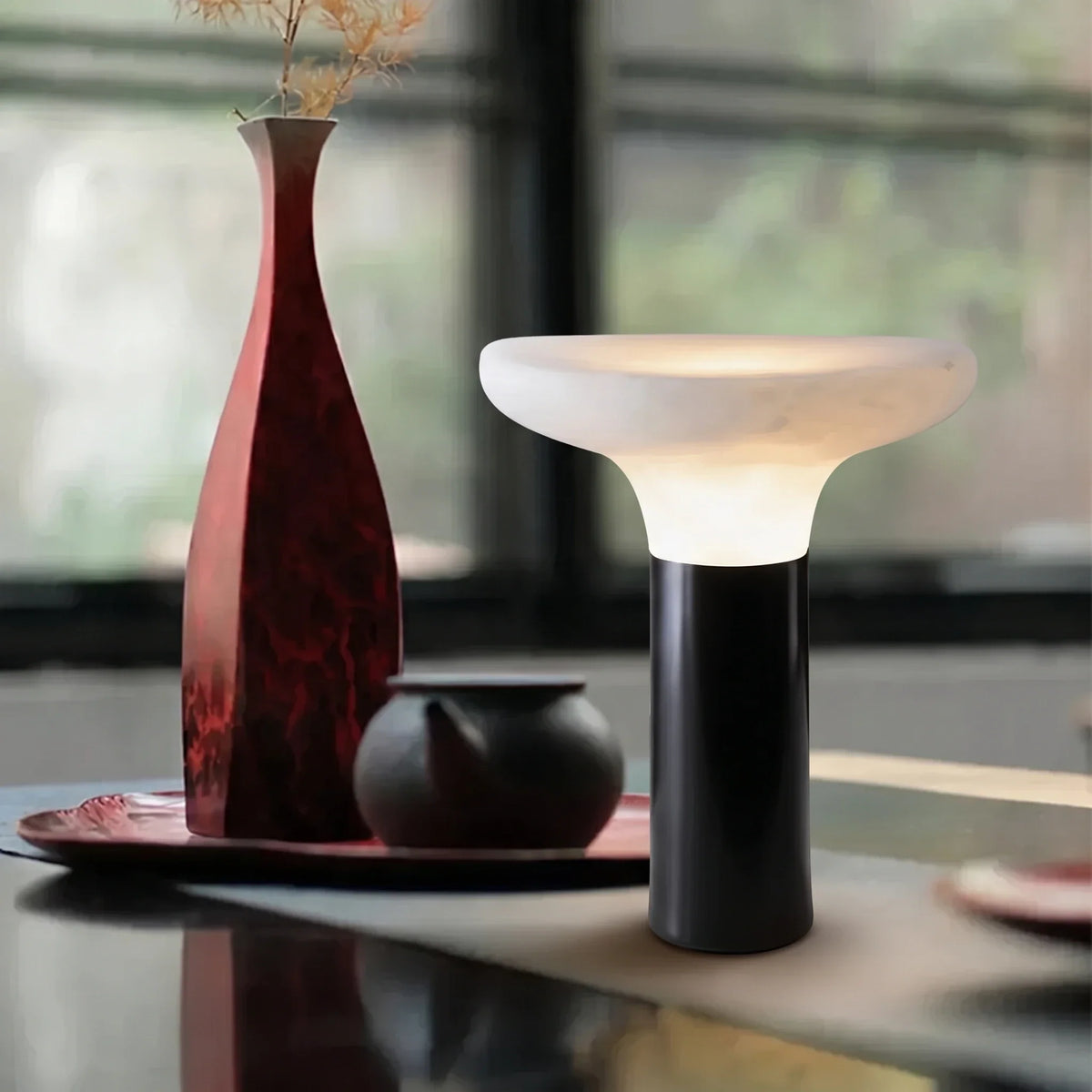 Pillar Bedside Lamp in black alabaster for Bedroom by AUVIELIGHT