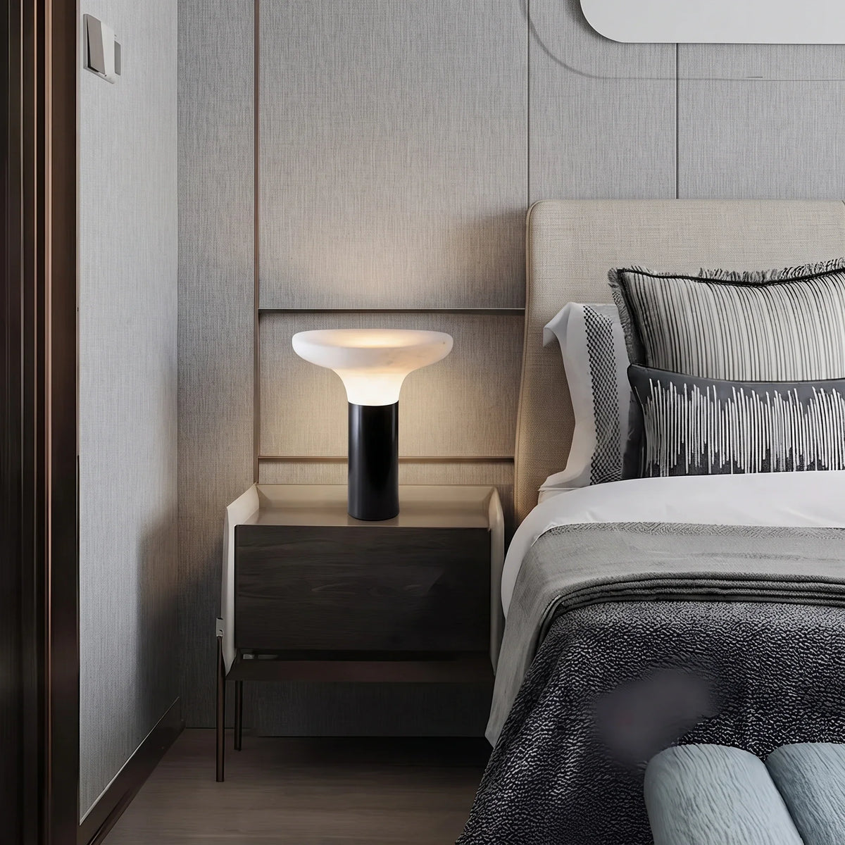 Pillar Bedside Lamp in black alabaster for Bedroom by AUVIELIGHT