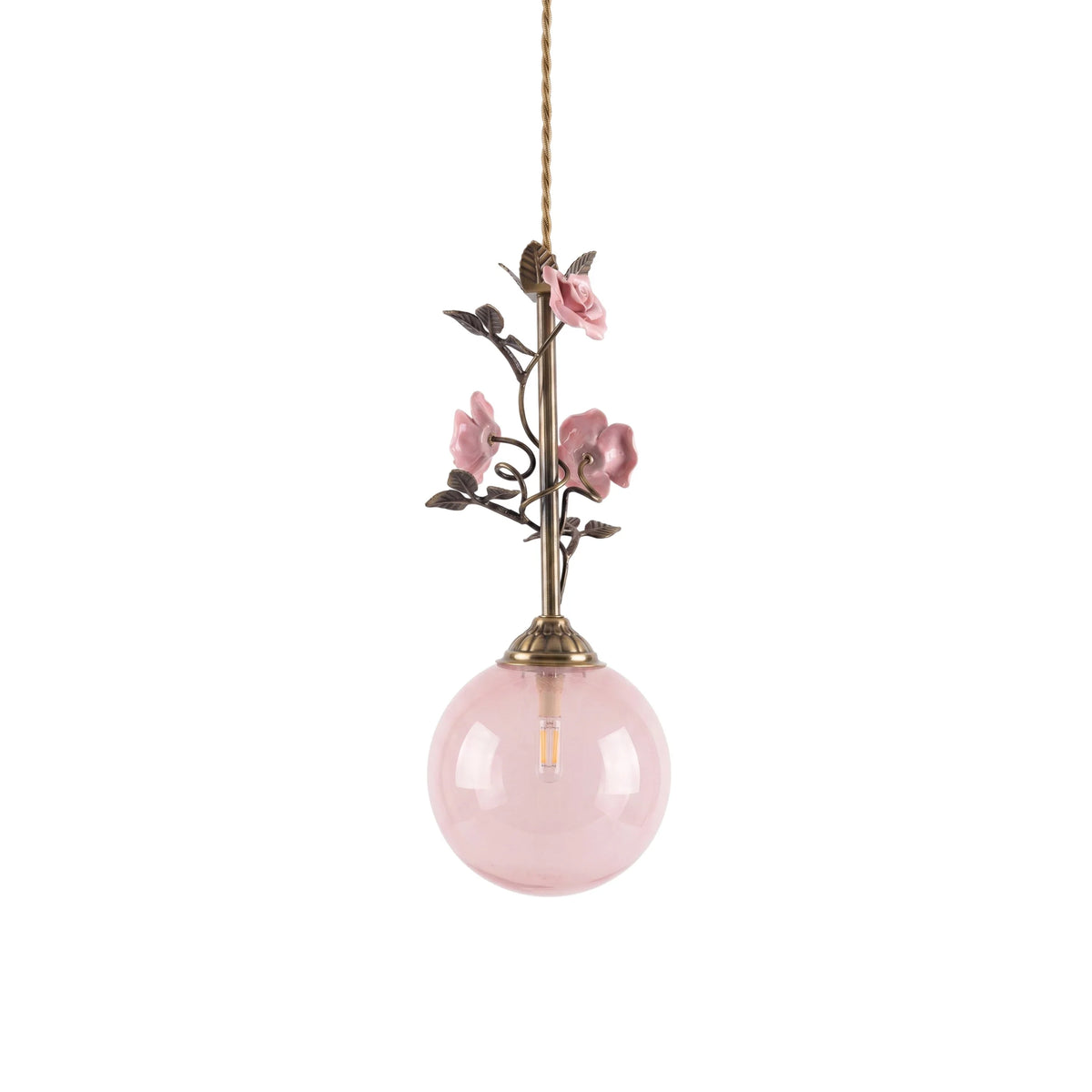 Sphere Pendant Light in rattan for Kitchen Island by AUVIELIGHT, D 15cm x H 38cm / ∅ 5.9" x H 15" / Antique brass & Pink