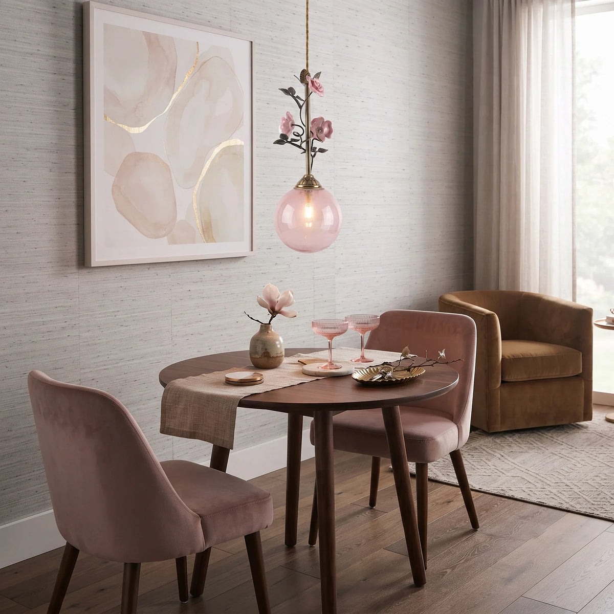 Sphere Pendant Light in rattan for Kitchen Island by AUVIELIGHT