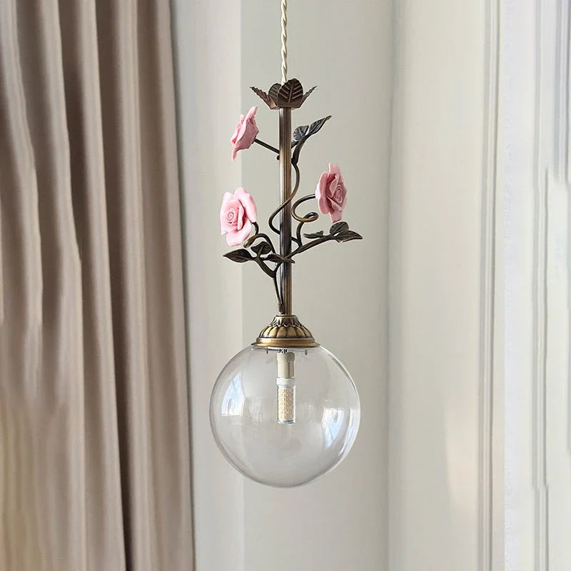 Sphere Pendant Light in rattan for Kitchen Island by AUVIELIGHT, D 15cm x H 38cm / ∅ 5.9" x H 15" / Antique brass & Clear