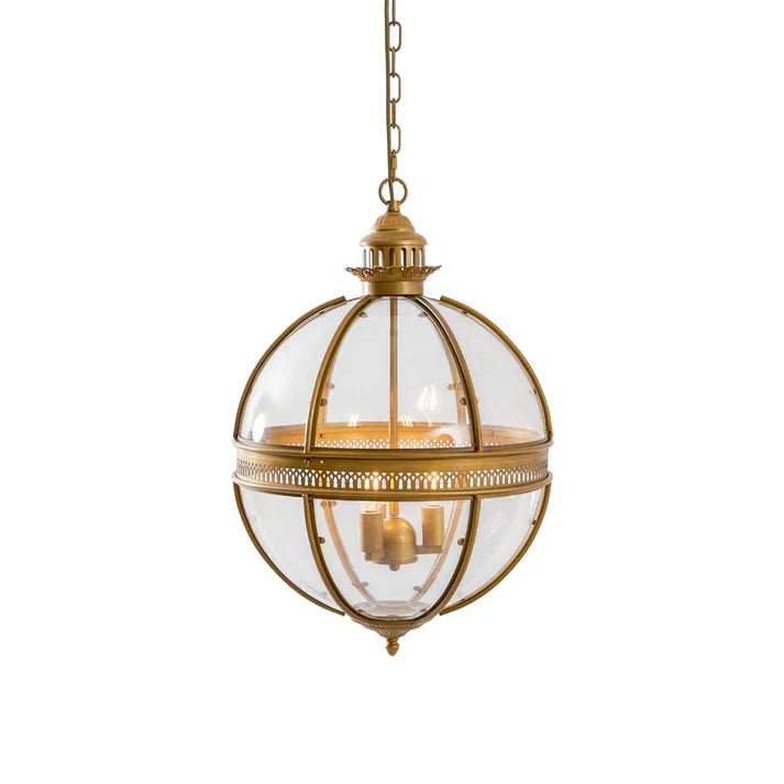 Globe Cage Chandelier in brass for Dining Room by AUVIELIGHT, 35cm x H 53cm / ∅ 13.8″ x H 20.9″ / Matte Gold Paint