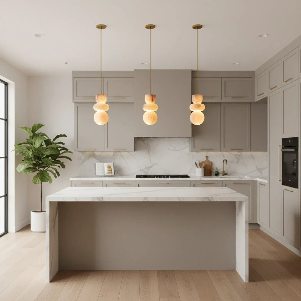Modern Pendant Light in alabaster for Kitchen Island by AUVIELIGHT