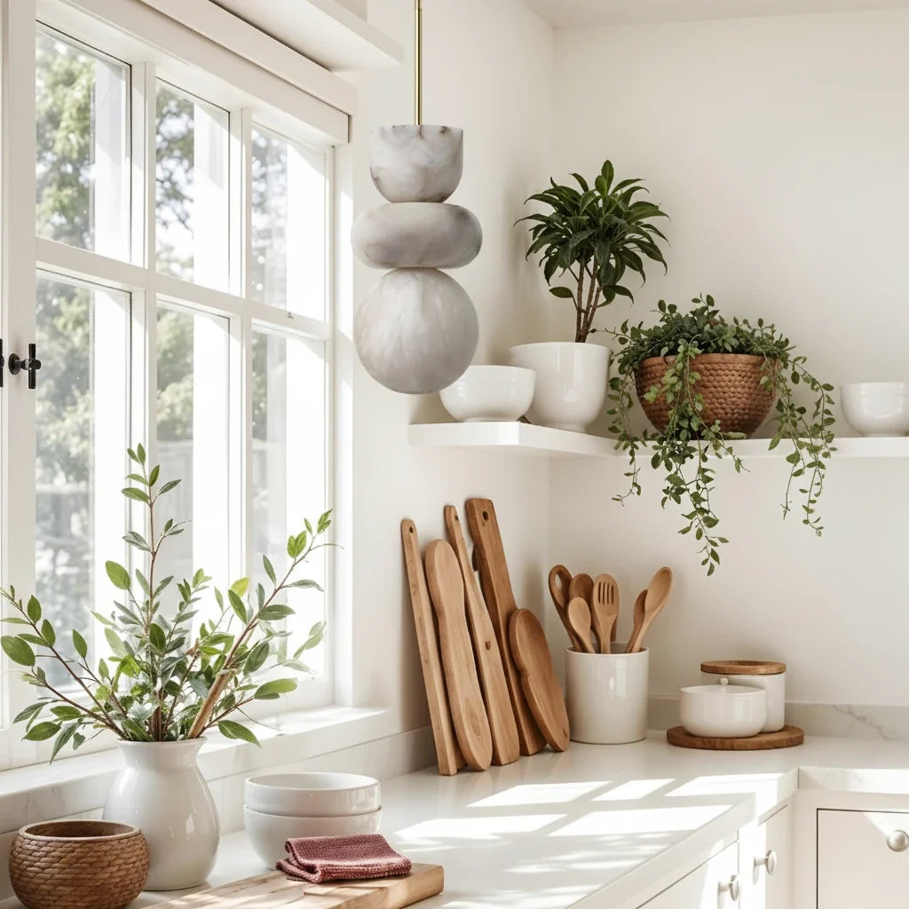 Modern Pendant Light in alabaster for Kitchen Island by AUVIELIGHT