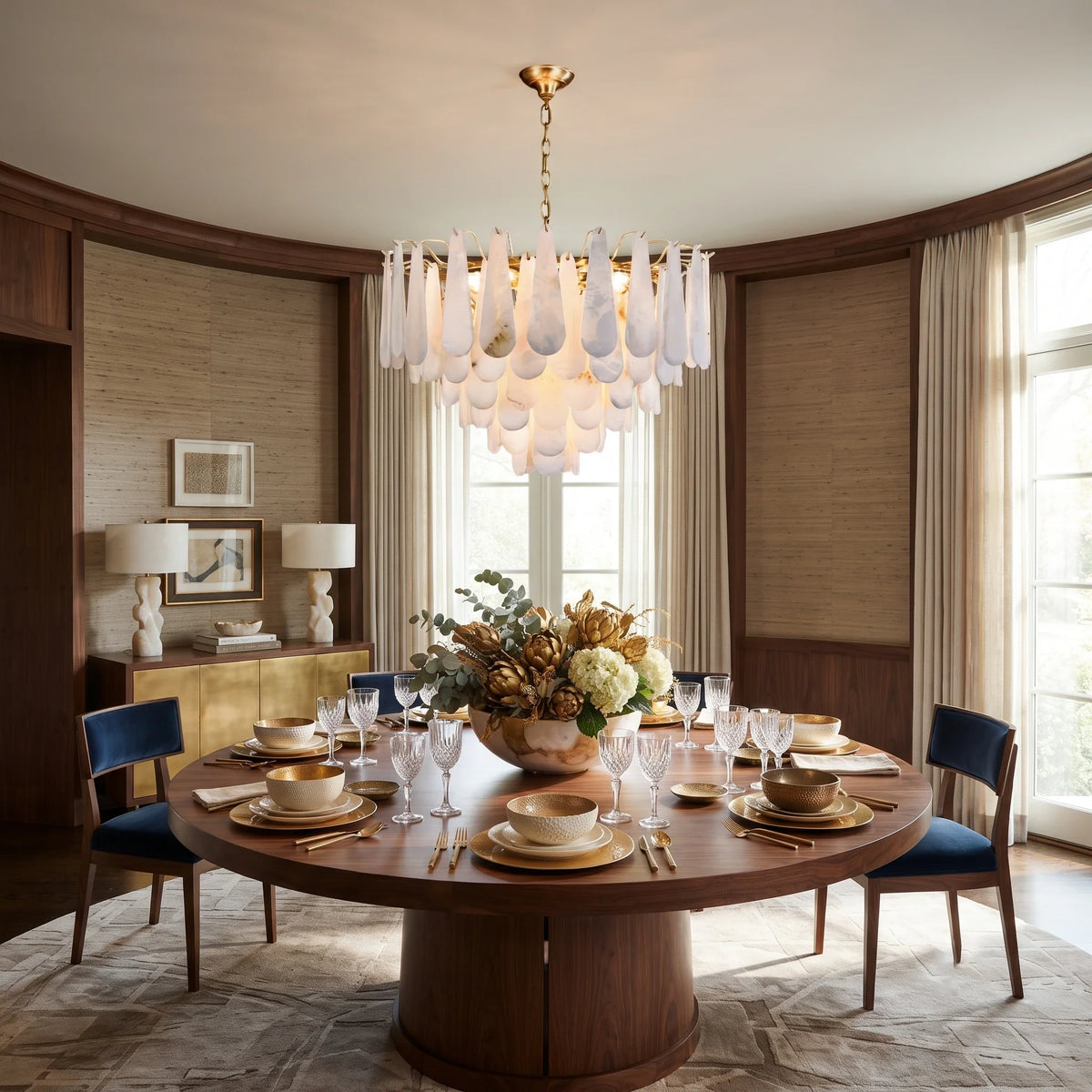 Teardrop Chandelier in alabaster for Dining Room by AUVIELIGHT