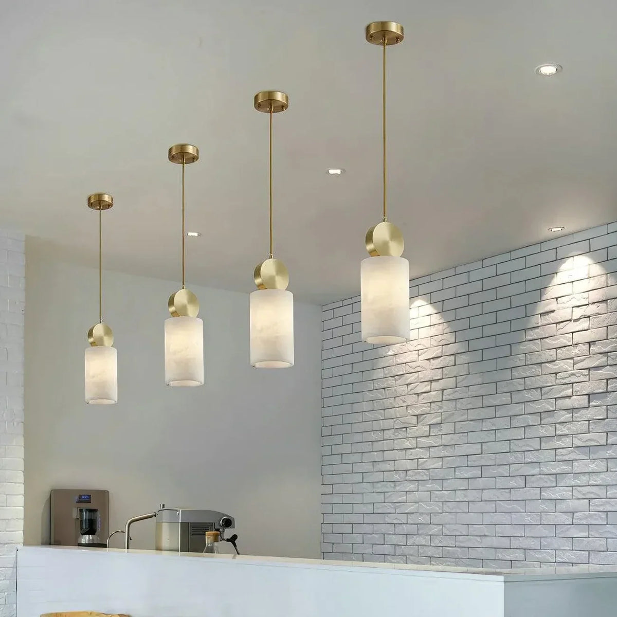 Cylinder Disc Pendant Light in alabaster for Kitchen Island by AUVIELIGHT