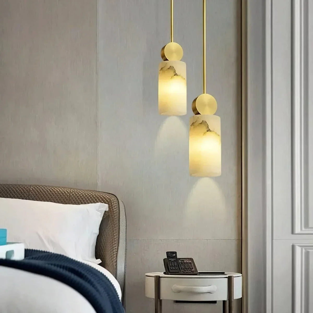 Cylinder Disc Pendant Light in alabaster for Kitchen Island by AUVIELIGHT