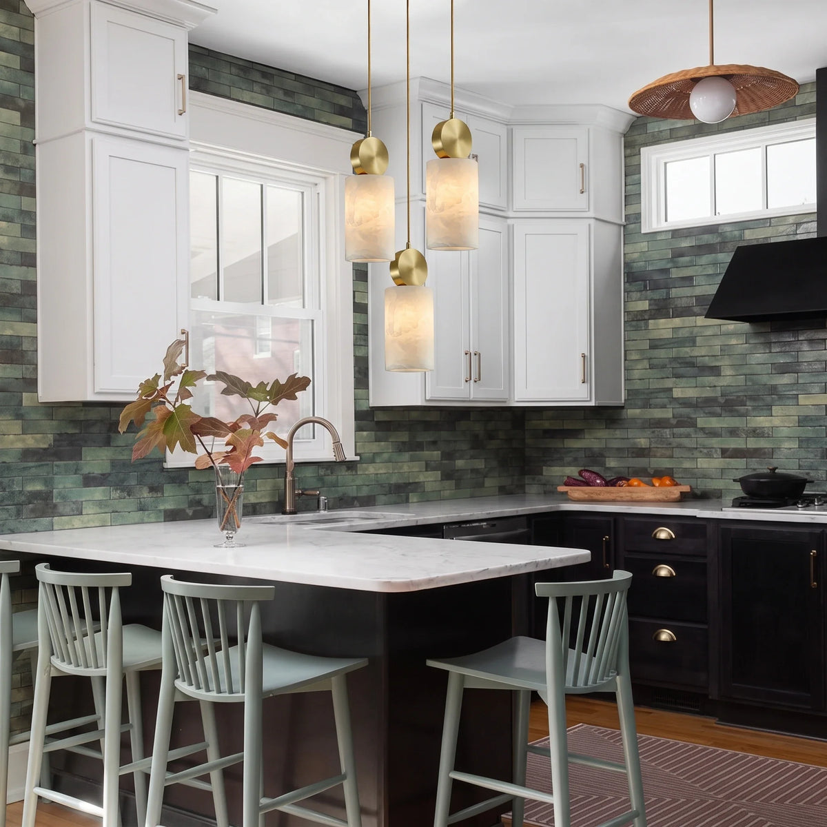 Cylinder Disc Pendant Light in alabaster for Kitchen Island by AUVIELIGHT