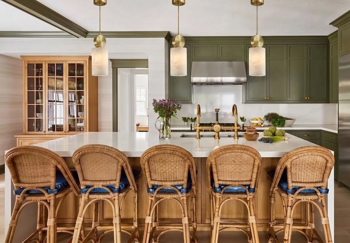 Cylinder Disc Pendant Light in alabaster for Kitchen Island by AUVIELIGHT