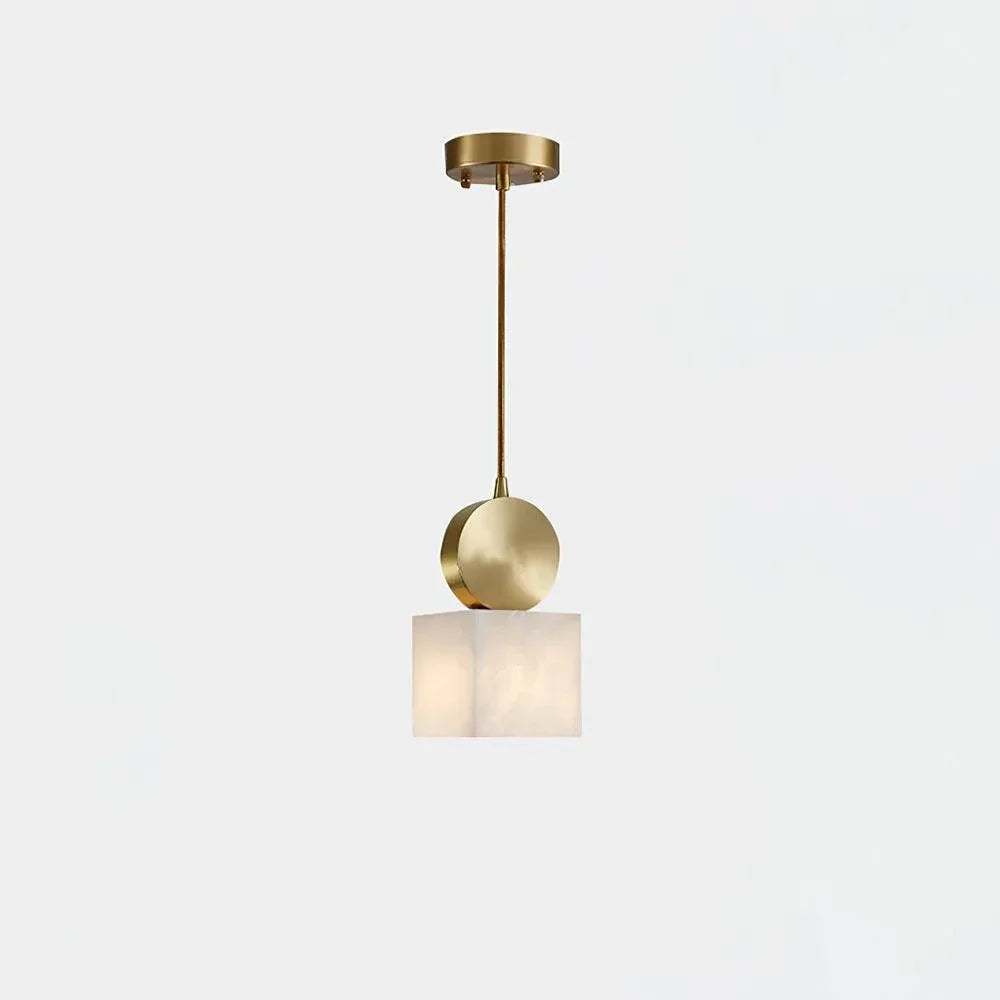 Cylinder Disc Pendant Light in alabaster for Kitchen Island by AUVIELIGHT, Dia 12cm x H 23cm / ∅ 4.7″ x H 9.1″ / Brass+White