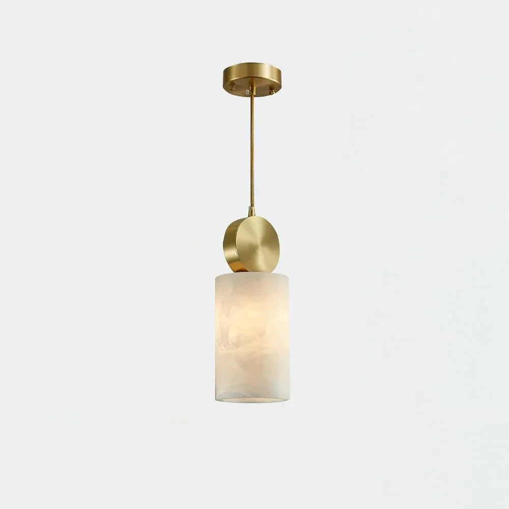 Cylinder Disc Pendant Light in alabaster for Kitchen Island by AUVIELIGHT, Dia 12cm x H 31cm / ∅ 4.7″ x H 12.2″ / Brass+White