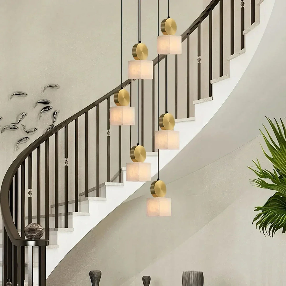 Cylinder Disc Pendant Light in alabaster for Kitchen Island by AUVIELIGHT