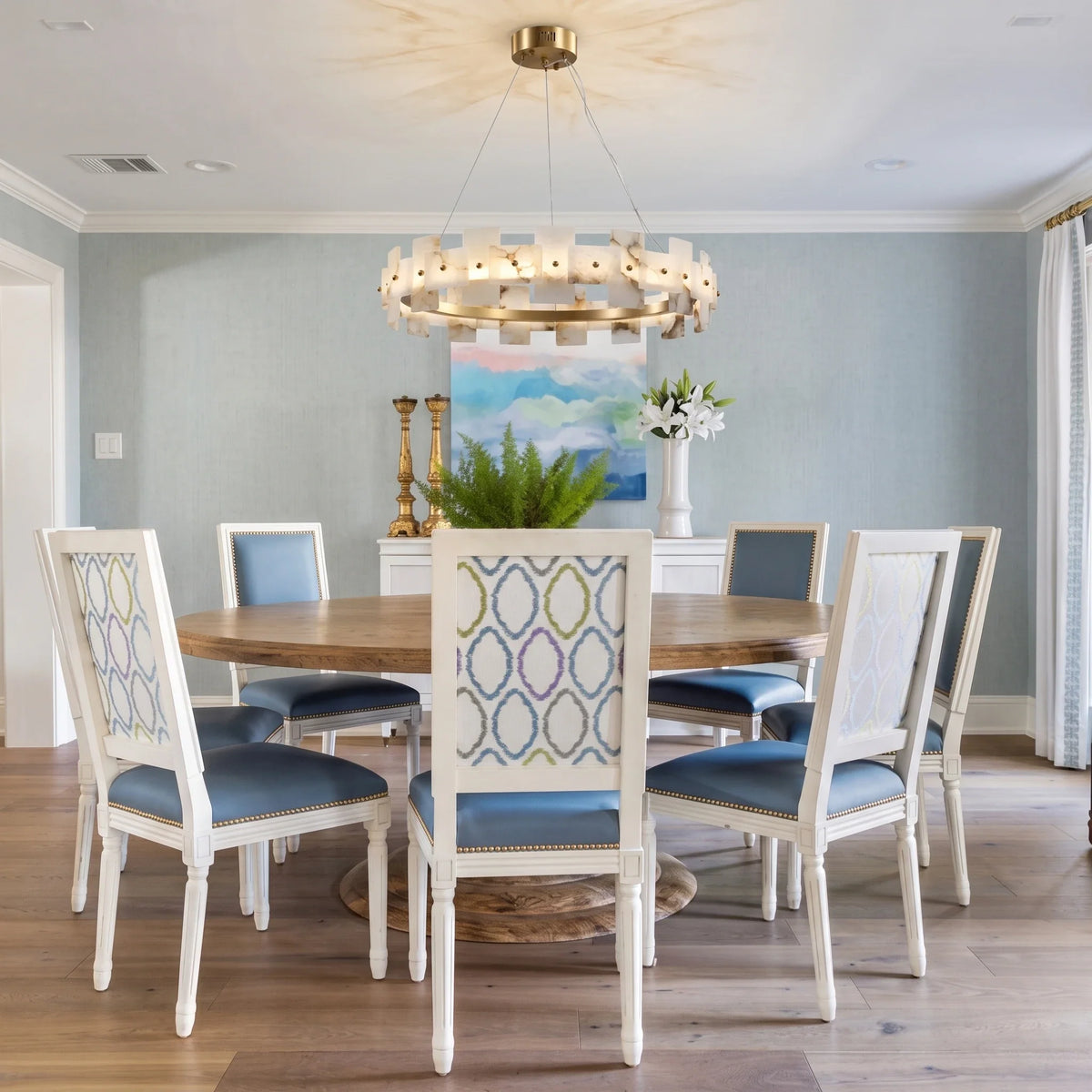 Geometric Chandelier in alabaster for Dining Room by AUVIELIGHT